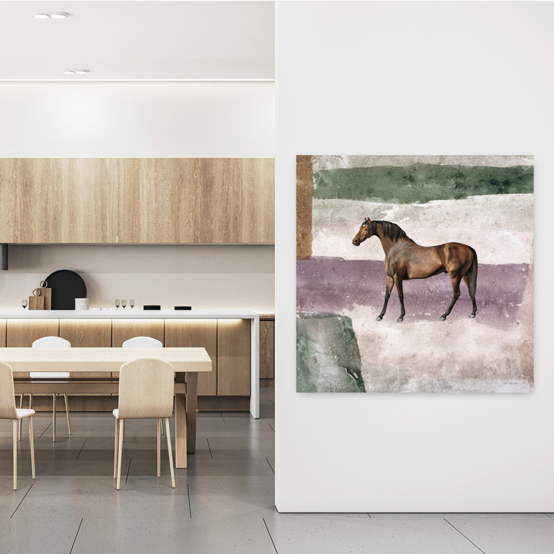 Cheval dans un champ, art contemporain abstrait, H 48 po x l 48 po