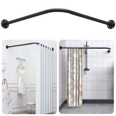 Tringle de rideau de douche en L, tringle de douche d'angle réglable, tringle de rideau de douche murale à 90 degrés pour salle de bain, baignoire, magasin de vêtements, vestiaires, espace privé, besoin de percer