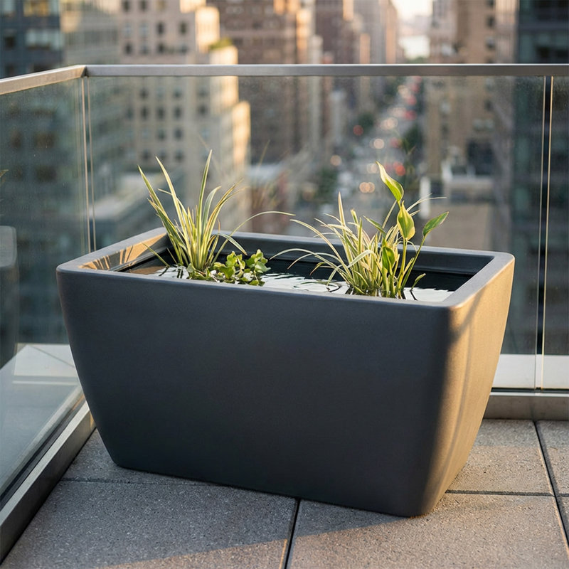 Grande boîte à fleurs rectangulaire pour jardin et étang 40 "Manhattan, Pierre gris anthracite