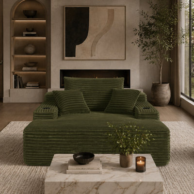 NOUVEAU Chaise longue convertible moelleuse avec accoudoirs larges et coussins décoratifs, canapé-lit douillet et désossé, avec porte-gobelet, pour le salon, la chambre à coucher, aucun assemblage requis, gris