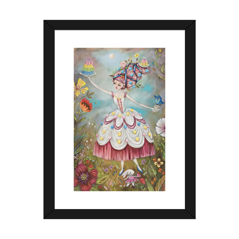 «Queen of Macarons» par Heather Renaux - impression d'art graphique, H 32 po x l 24 po x P 1 po, Papier encadré noir, Blanc