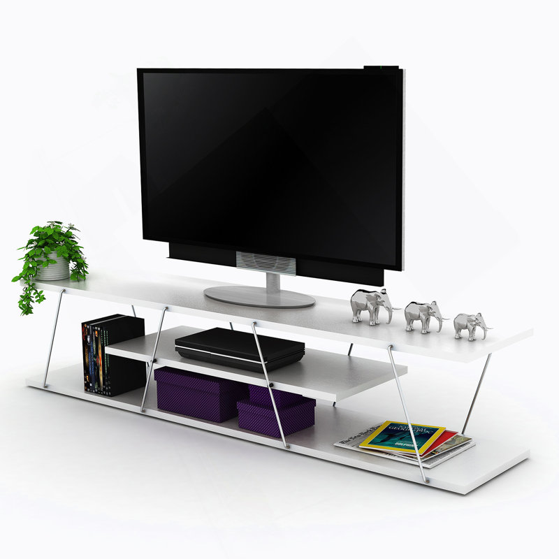 Mid Century Modern Tv Stand 4 Shelves Open Storage Metal Cords Entertainment Centre 56 Inch Low Tv Unit, /Chrome