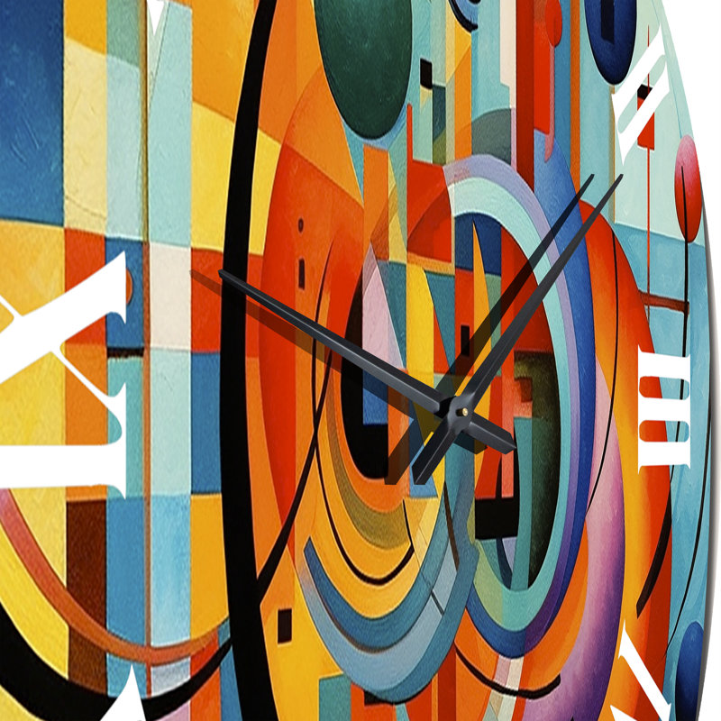 Horloge murale orange en métal à géométrie bleue, Grand