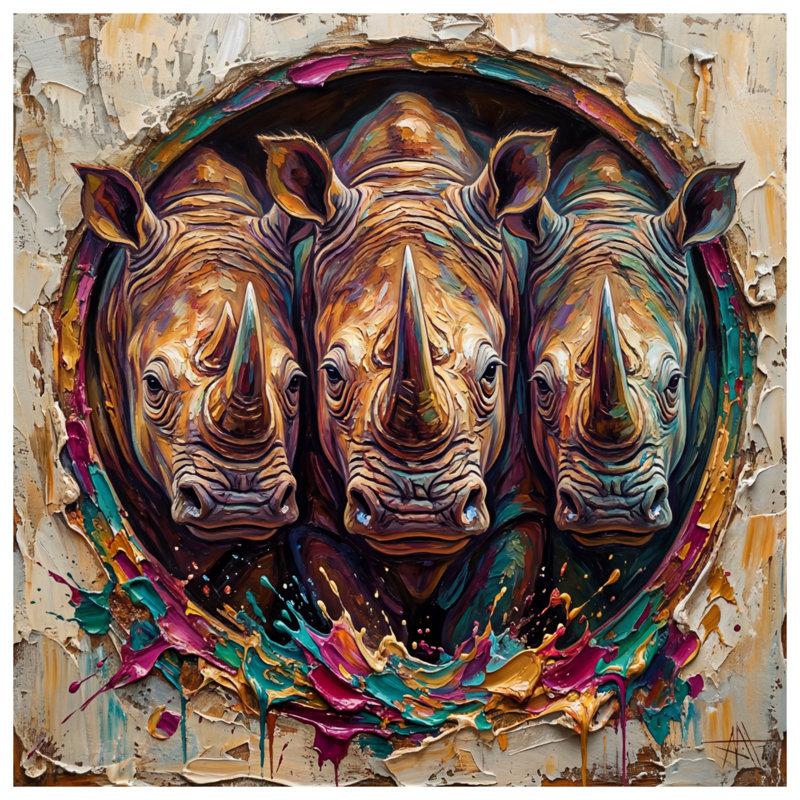 Trois rhinocéros peignant des coussins décoratifs à double face, 16 x 16 inches