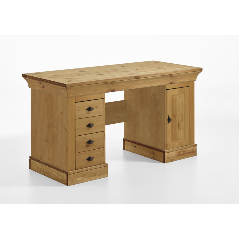 Kelly Solid Wood Solid Wood Executive Desk, Stained and Oiled Brown/Brown