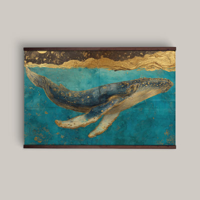 Art mural sur toile de baleine bleue - tapisserie de baleine côtière