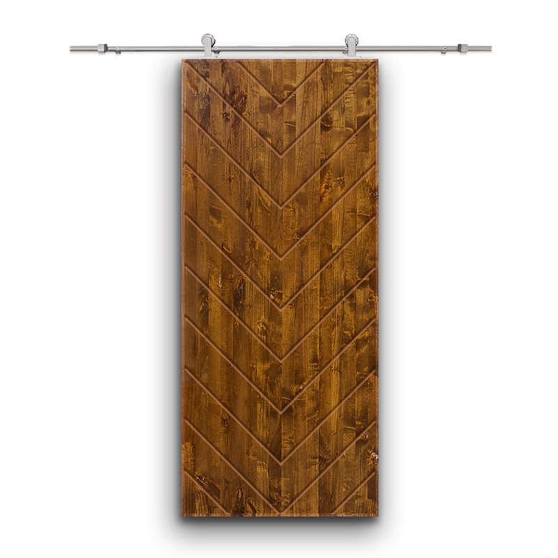 Porte de grange à panneaux et en bois avec quincaillerie d'installation, 36 po x 84 po, Noyer