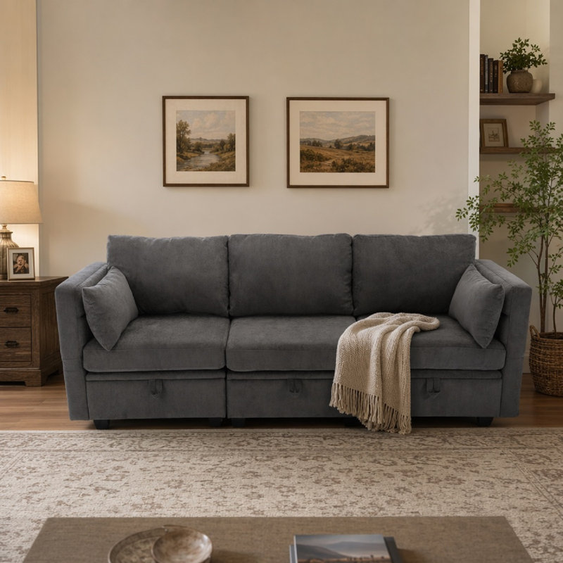 Canapé modulaire avec rangement sous le siège, accoudoirs et dossier réglables (canapé 3 pièces), Gris foncé