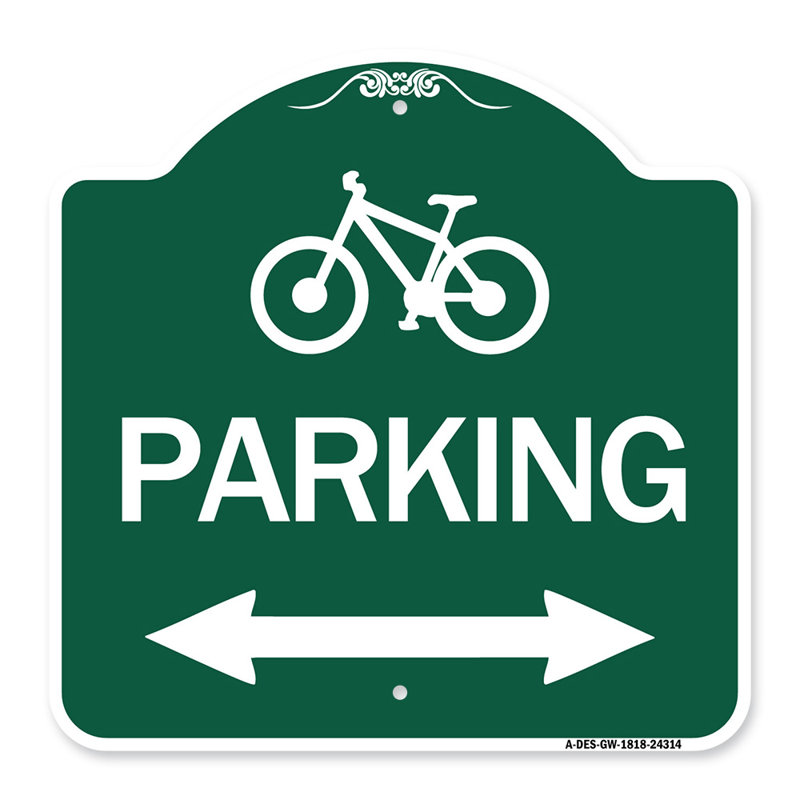 Enseigne Signmission Designer Series - Symbole de bicyclette, stationnement (avec flèche bidirectionnelle) | Enseigne architecturale en aluminium de gros calibre vert et blanc 18 po x 18 po | Protégez votre entreprise |