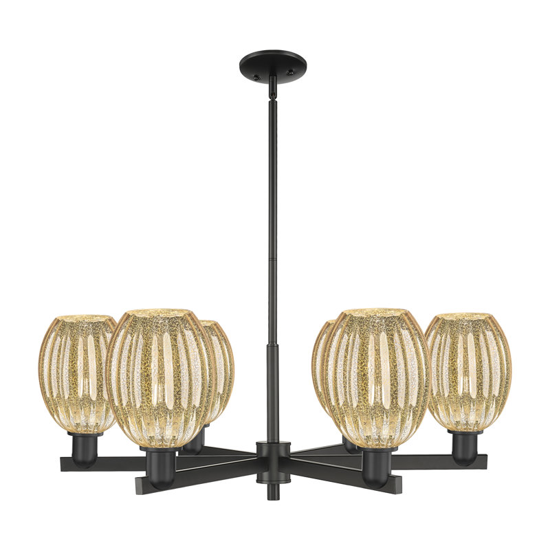 Hailsham - Lustre suspendu 6 lumières avec abat-jour cloche, Mercure, Noir mat