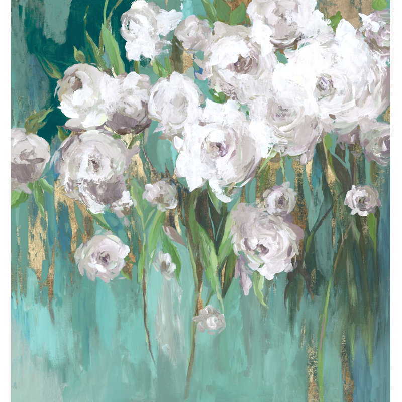 Roses sur sarcelle III sur toile, H 12 po x l 12 po