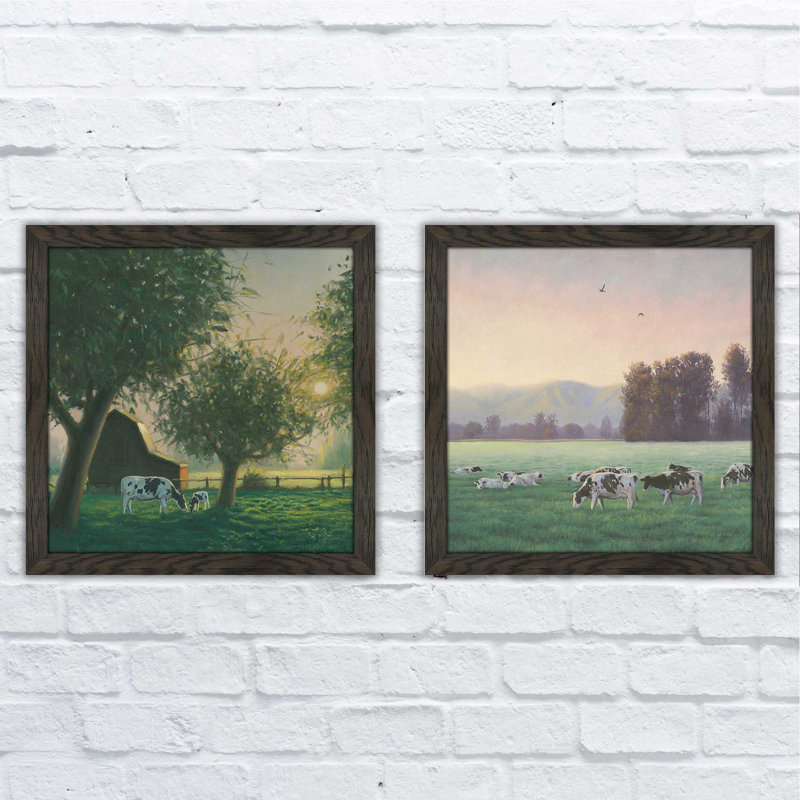 « farm life iv », ensemble de 2 reproductions de peintures à l’acrylique encadrées, H 16,5 po x l 33 po, Pas de tapis