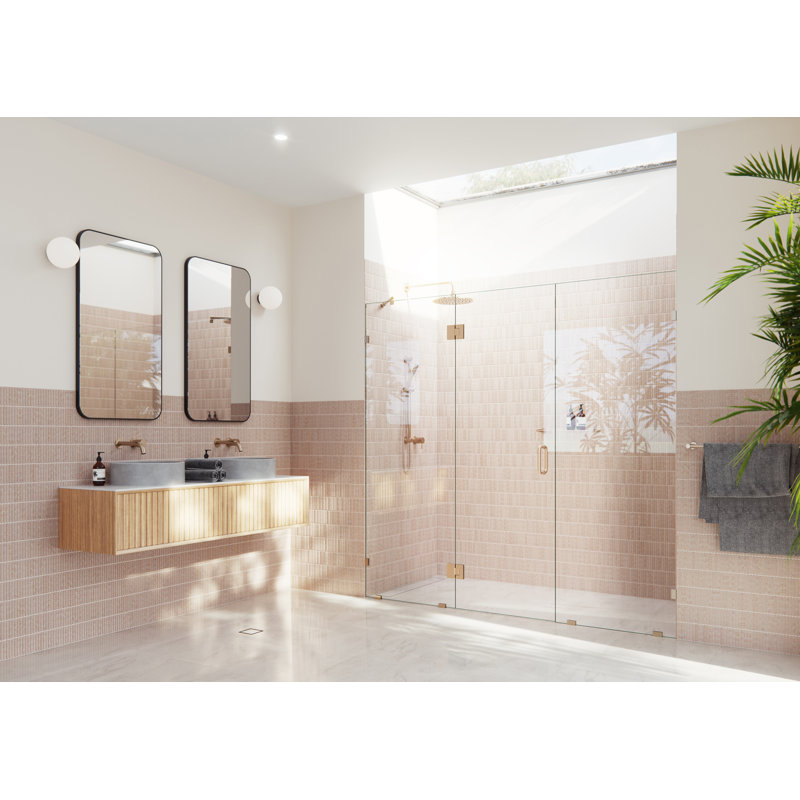Stellar 99.75 in. x 78 in. Fully Frameless 3 Panel Inline Hinge Shower Door, Brushed Bronze