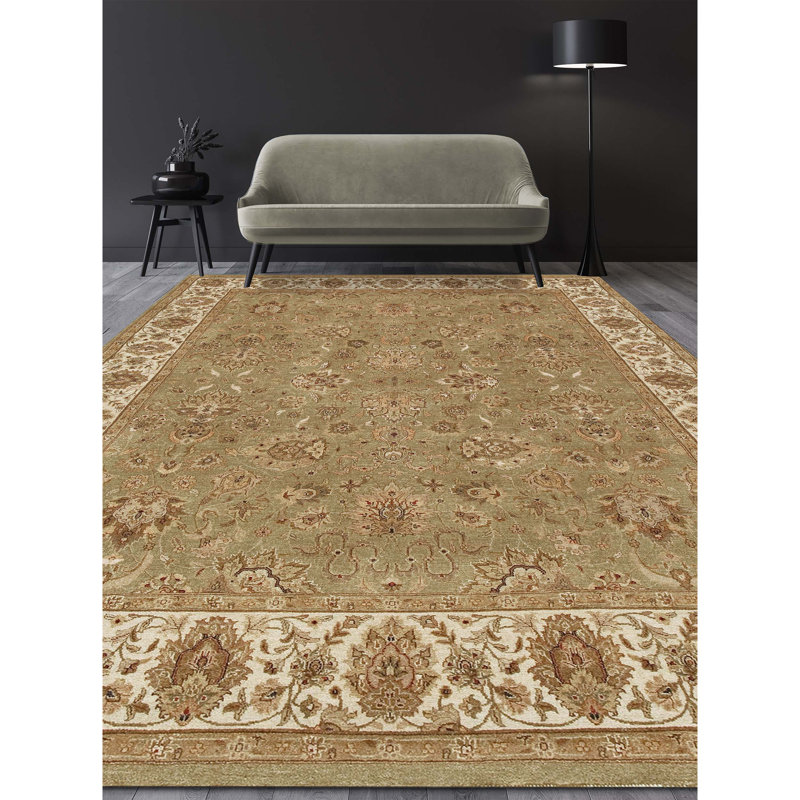 Dharma Floral Area Rug in Light Green/Ivory, Rectangle 10' x 14'