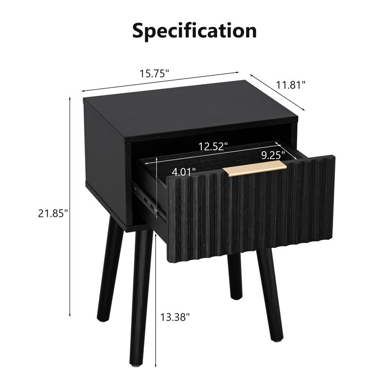 15.7" W Black Side Table 2pcs, Black