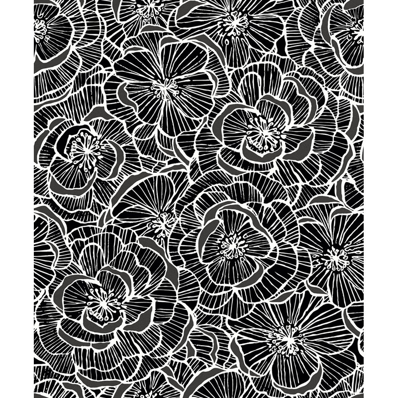  Papier peint non tissé à motif floral Alejandra Designs, Gris / Noir