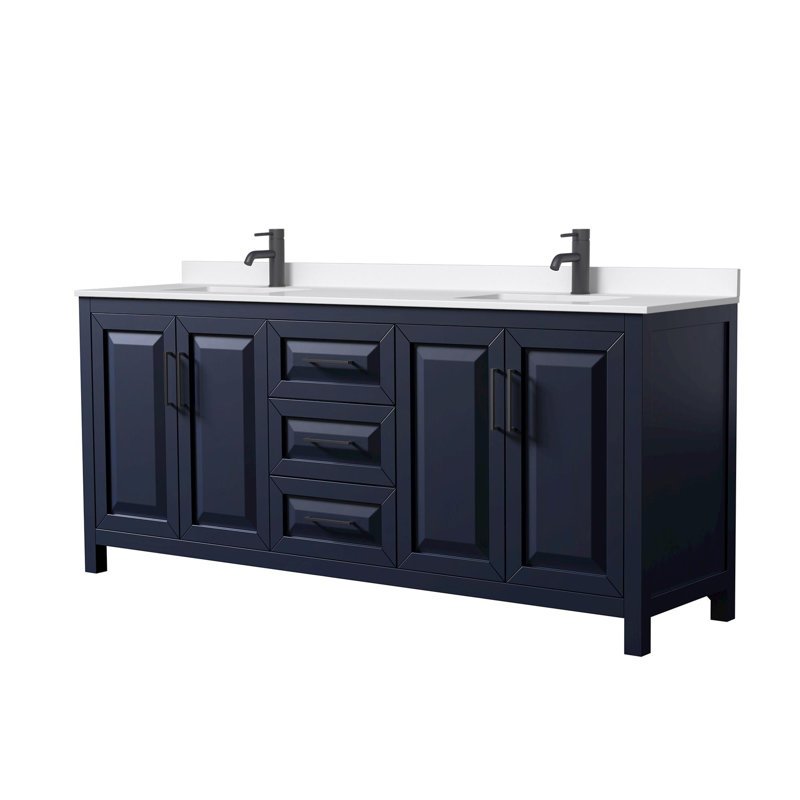 Daria 80'' W Vanity, Blue, Matte Black, White Quartz