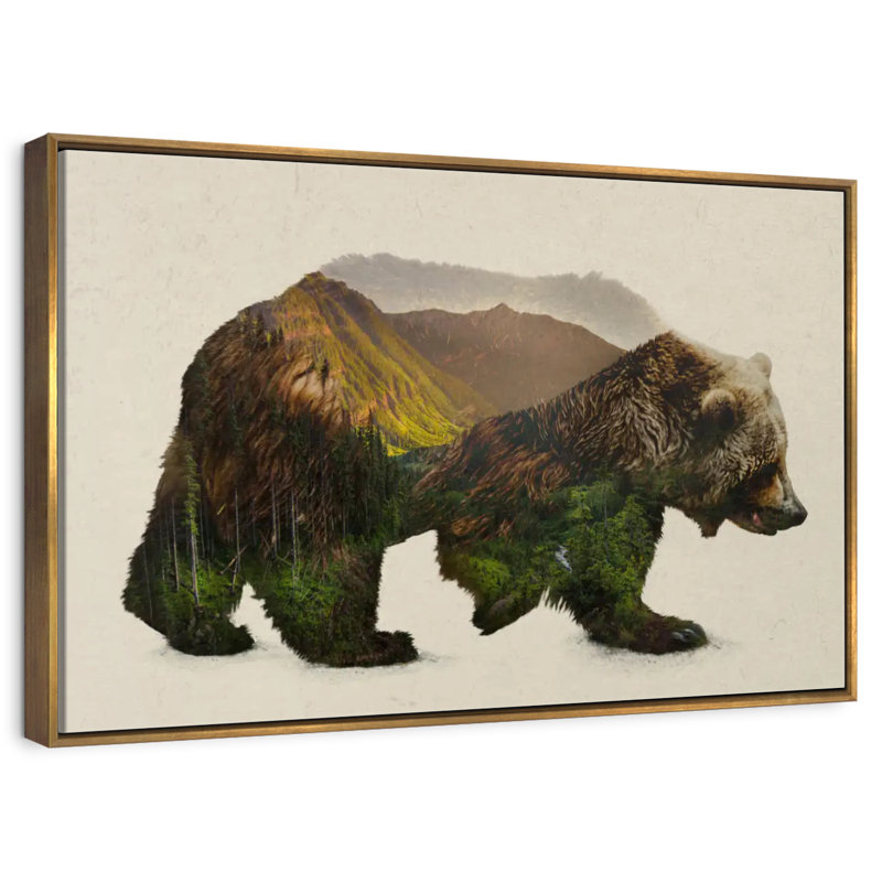 North American Brown Bear, Floating Frame Gold, 13" X 9"