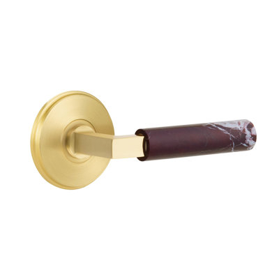 Ensemble de leviers de passage Emtek Select avec rosette Watford et tige carrée en L, levier en marbre Rosso Levanto (CF)