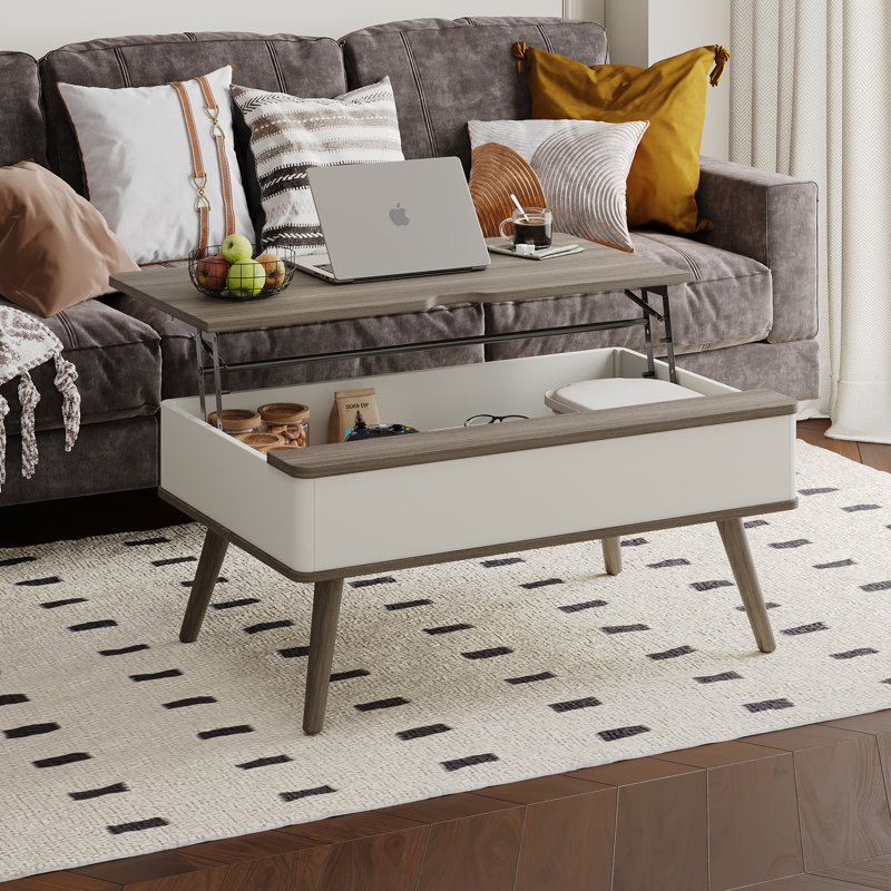 Lasharn Mid-Century Modern Lift-Top Coffee Table with Hidden Storage – 40" Wide, Gray Oak