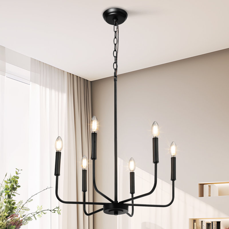 6-Light Dimmable Classic Chandelier, Matte Black