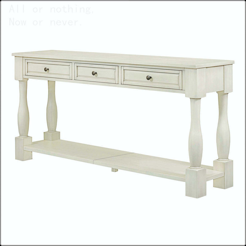 Console extra-longue avec tiroirs et tablette, Blanc antique