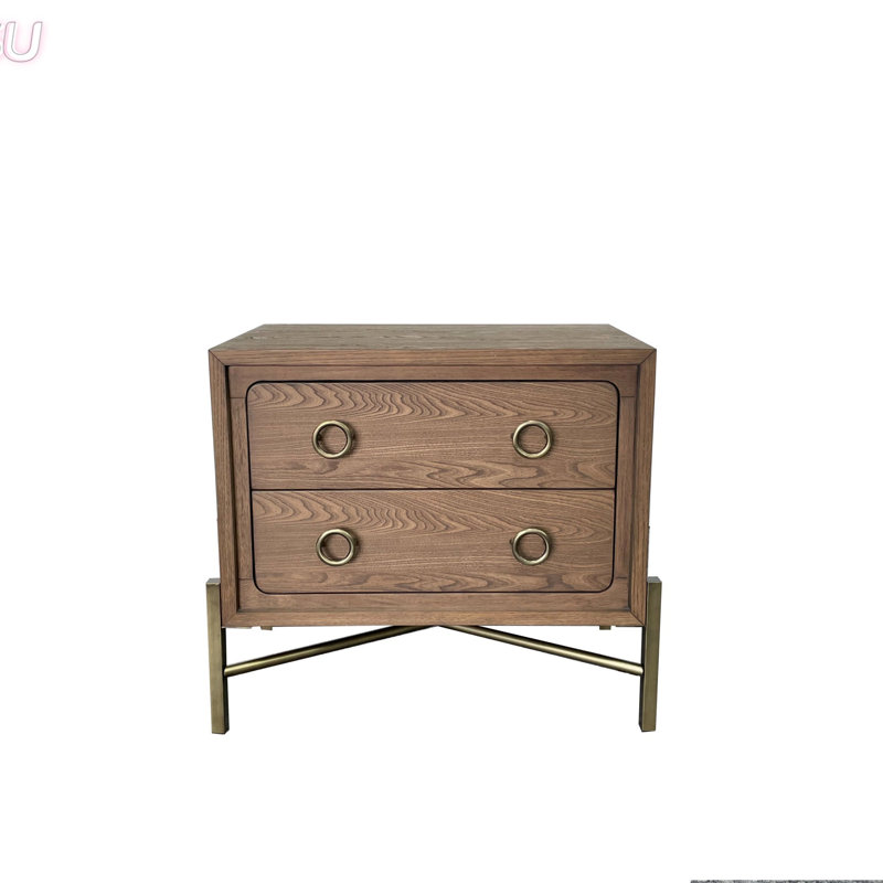 Table de chevet 2 tiroirs avec finition USB au fini café au lait, design moderne et amplement de rangement pour vos essentiels de chambre à coucher.