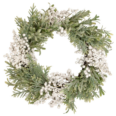 White Berry and Frosted Pine Christmas Wreath 28-Inch Unlit
