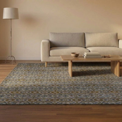 Tapis d'intérieur rectangulaire en laine noué à la main contemporain multicolore