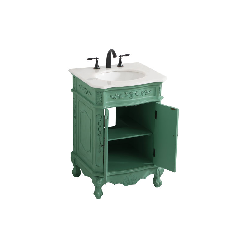 Ensemble de meuble-lavabo simple 24 po Lunette, Menthe rétro, Blanc Ivoire