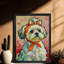 Noir encadré rétro Un mignon chien portant un foulard coloré, impressions sur toile de style rétro-866991575