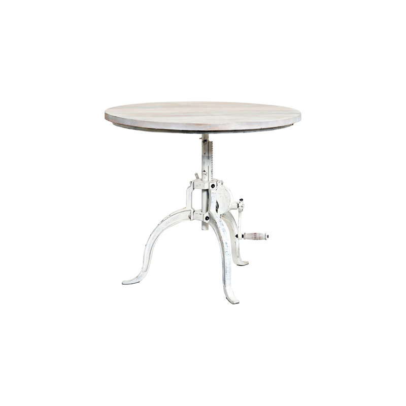 Table basse ronde 28 po Rustic White avec mécanisme à manivelle Hi-Lo réglable, Blanc, Blanc délavé