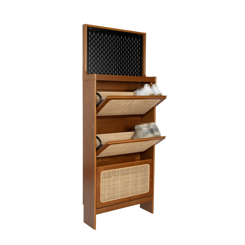Armoire à chaussures de style moderne, hauteur de 65 po pour l'entrée du couloir, 3 tiroirs et espace de rangement en noyer