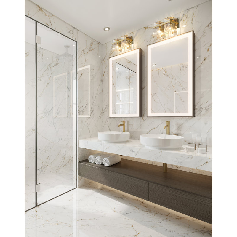 Éclairage pour meuble-lavabo Arene, Or moderne, 2 Lights, 7"H x 14.25"W x 5.5"D