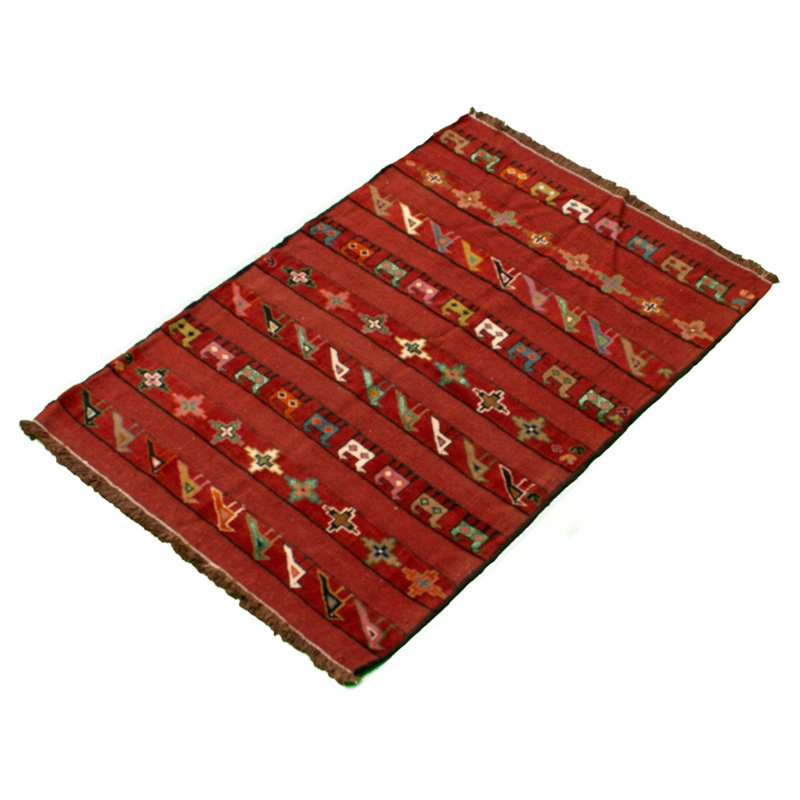 Tapis décoratif en laine rouge foncé 3 pi 9 po x 5 pi 7 po one-of-a-kind noué à la main new age izmir