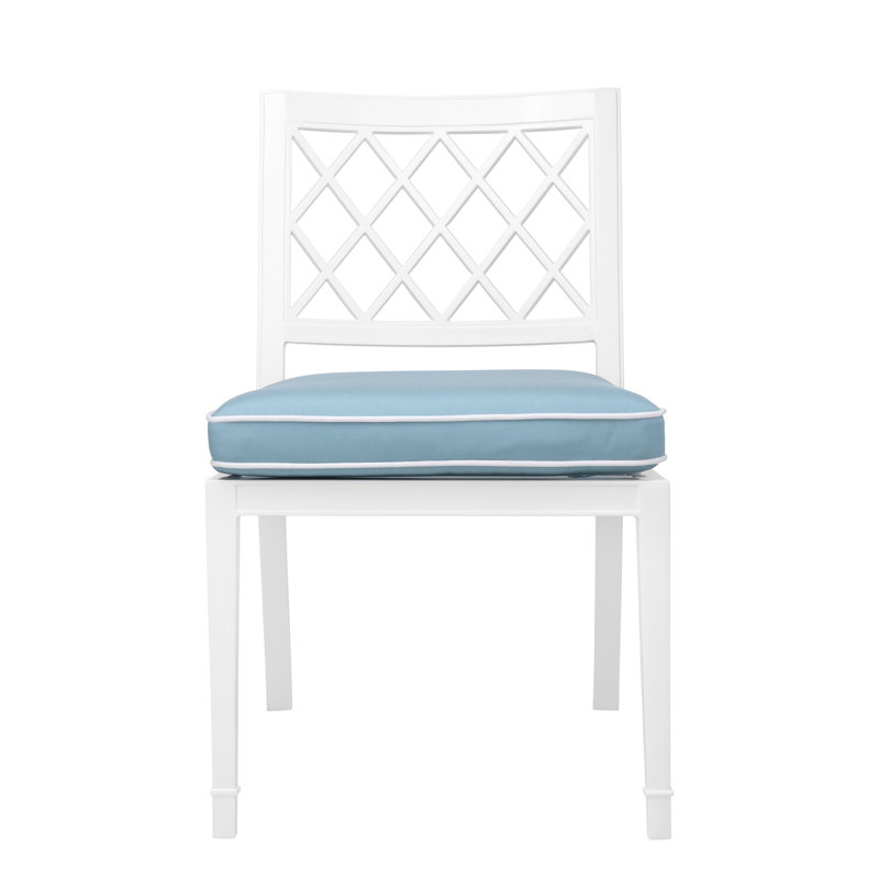 Paladium Outdoor Dining Side Chair, White Frame/Blue Cushion