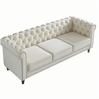 Canapé Chesterfield en velours de 84,65 pouces de couleur beige pour le salon