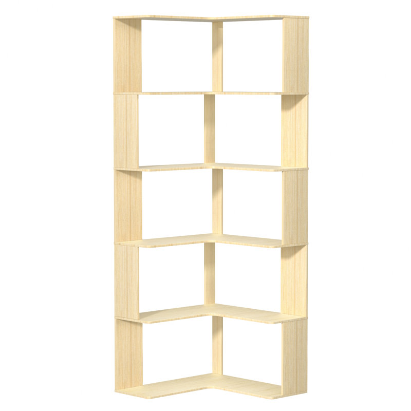 5 Tiers Corner Bookshelf, L Shaped Bookcase with Anti-Drop Panel, Wood Grain Book Shelf, Freestanding Book Storage Organizer for Home Office