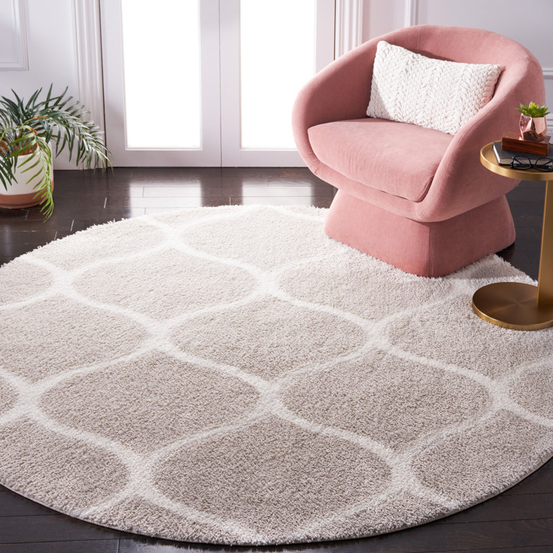 Tapis géométrique argenté / blanc Eversyn, Rond 6 pi 7 po