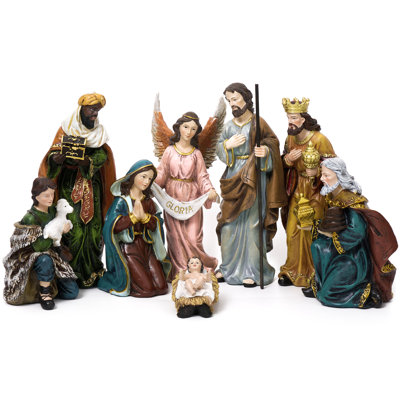  Ensemble de crèche de Noël, figurines de crèche de Noël et figurines 8 po de la Sainte-Famille, or rouge et vert, Noël, Jésus