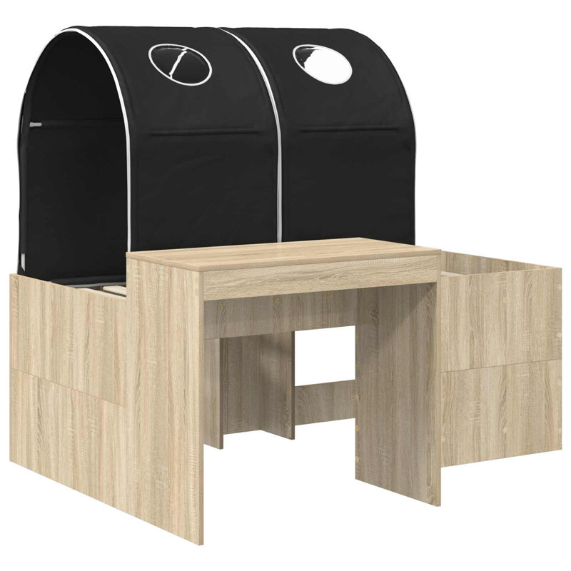  Bed with Tunnel 4 pcs Engineered Wood Frame Bedroom Furniture Modern, European Toddler (80 x 160cm), Artisan Oak/Black