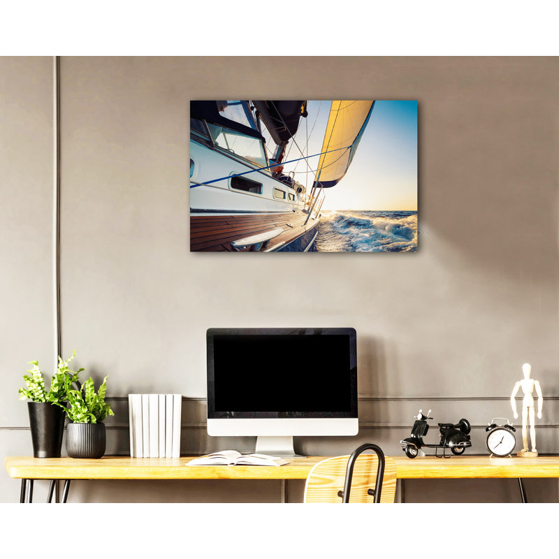 Wall art decor "Golden Sea Spray" - Serene Sailboat Close-Up on Wrapped Canvas, H 16 po x l 24 po x P 1,5 po