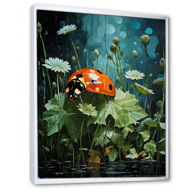 Coccinelle fleurissant jardin émeraude sur toile, H 40 po x l 30 po x P 1,5 po, Cadre flottant blanc