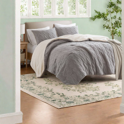 Ensemble de literie en chenille luxueuse, gris, ultra doux et confortable