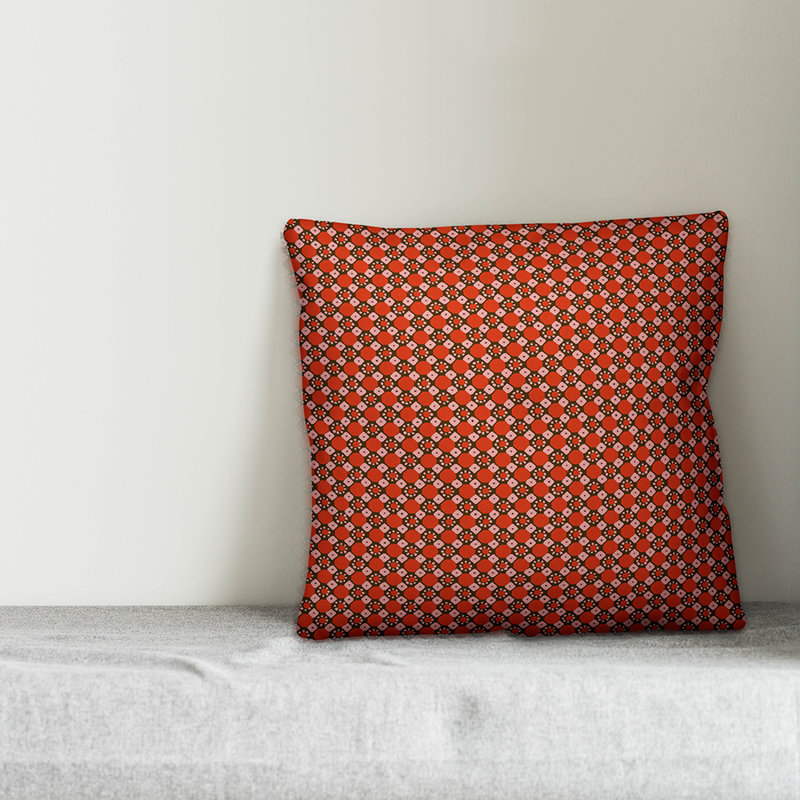 Folk Geometric Throw Pillow, 18" x 18", Red, Outdoor