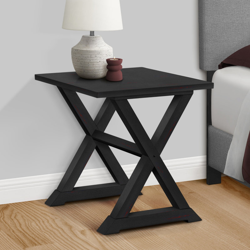 Table d'appoint, table de bout, table d'appoint, carré, table de chevet, chambre à coucher, lampe, placage noir, Noir