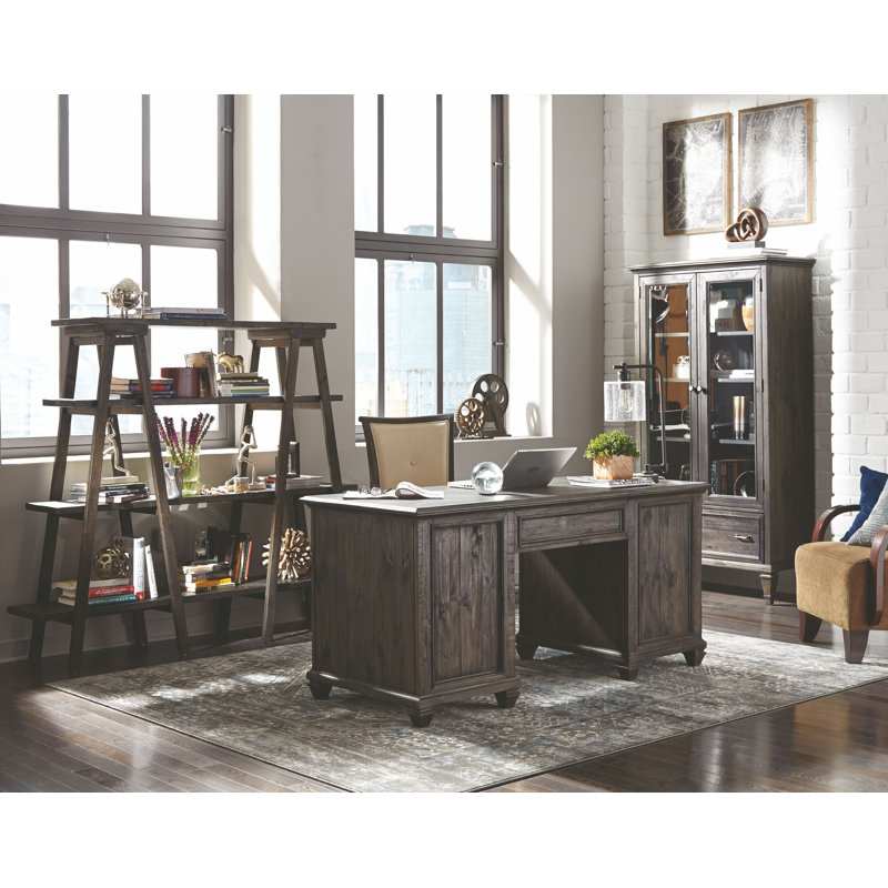 Executive Desk With Chair And Lateral File, Weathered Charcoal, 3 Pieces: Desk, Chair, Filing Cabinet