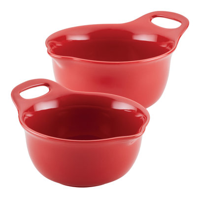 Rachael Ray Ceramic Stackable / Nesting Mixing Bowl Set For Serving Up Salads, Pastas, And More, 1-Quart And 2-Quart, 2 Piece, Dark Gray
