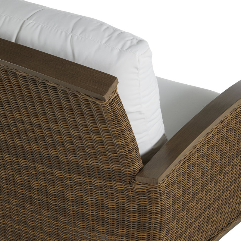 Astoria 85.13" Wide Outdoor Wicker Patio Sofa with Cushions, Natural White, Welt, Raffia/Oak