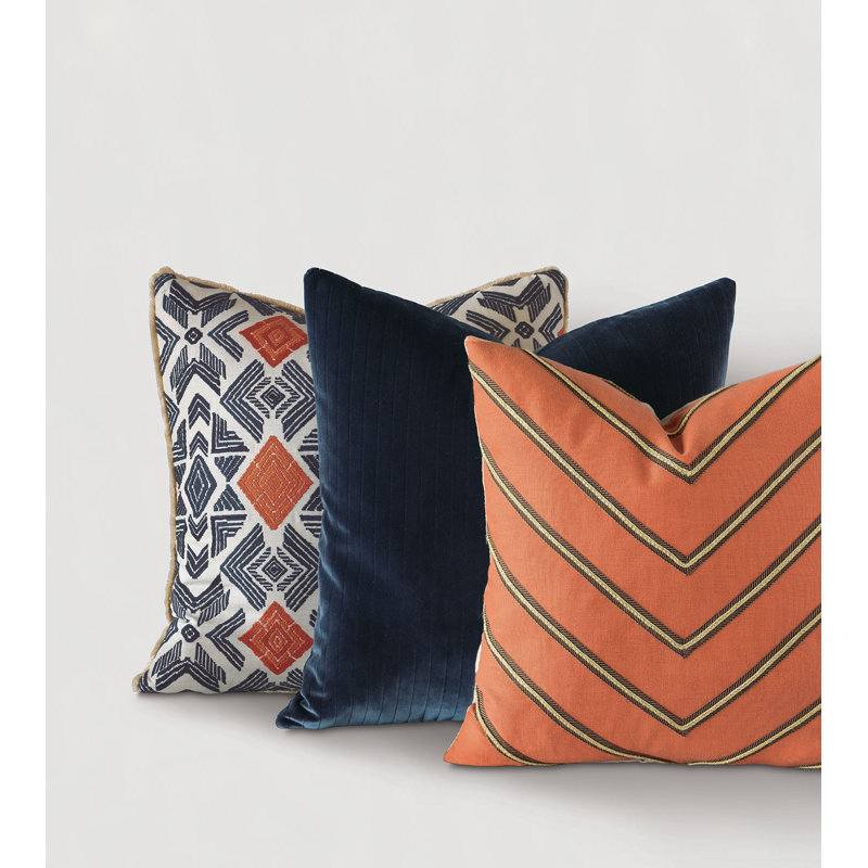 Uma Velvet Square Pillow Cover & Insert, 22"H x 22"W x 5"D, Indigo